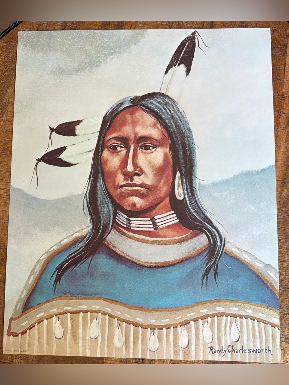 Vintage Randy Charlesworth Print No. 134 Sioux Maiden 20"x16" Native Portrait